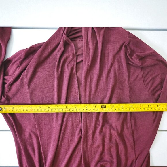 Active Basic Wine Burgundy Drape Cardigan – Lightweight Open Front Sweater M - Picture 7 of 8